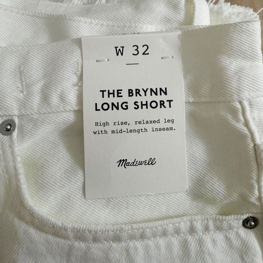 MADEWELL The Brynn Long Short 32 Pure White Rigid Denim Mid-Rise Cotton NWT A3 - Picture 4 of 5